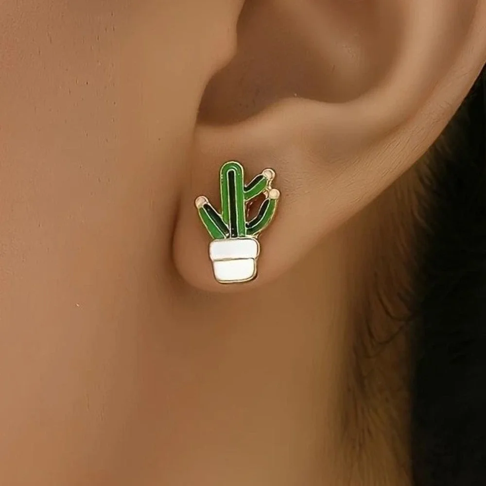 Cactus Stud Earrings‎ Cute Plant Earrings Funky Earrings Women's Jewelry